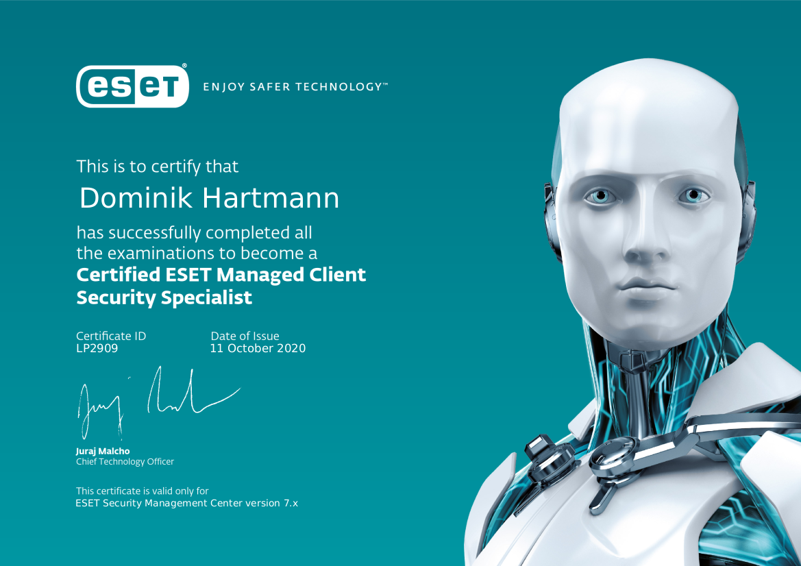 Certified ESET Managed Client Security Specialist