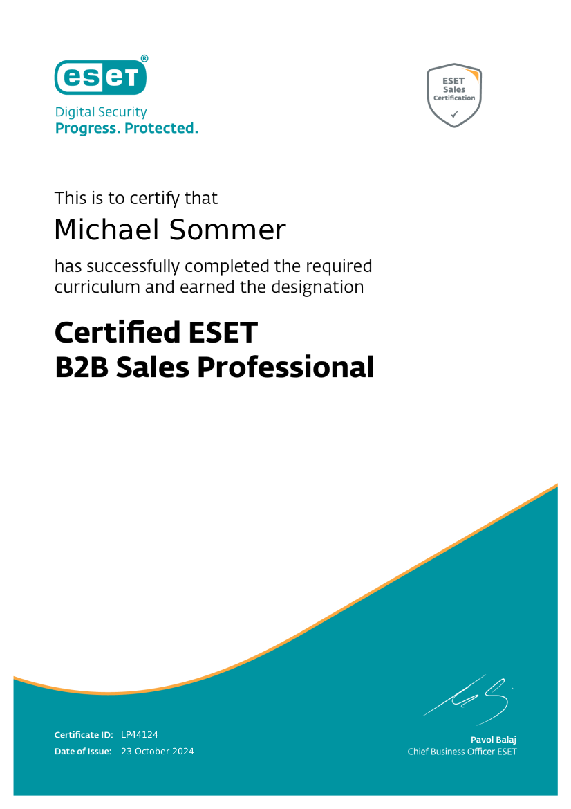 Certified ESET B2B Sales Professional
